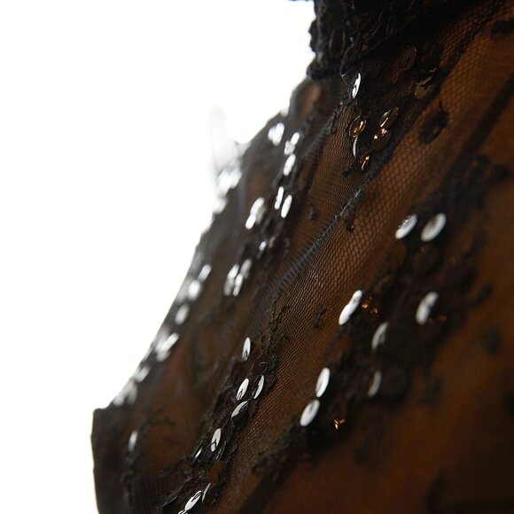 Vintage Jessica McClintock Black Lace Chiffon Dress 12 Gothic Formal Midi - Picture 2 of 9